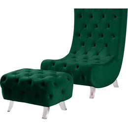 Meridian Crescent Green Velvet Accent Chair