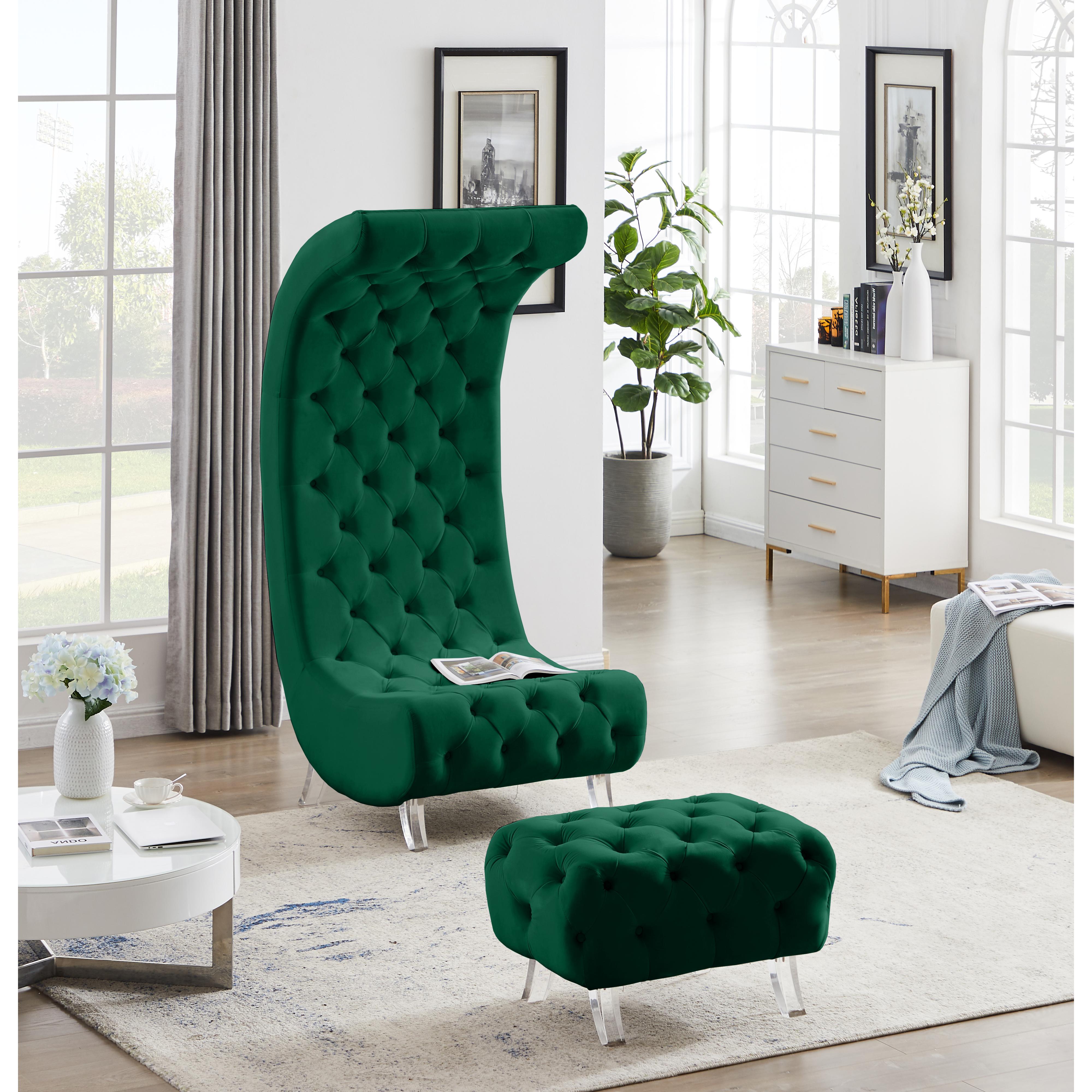Meridian Crescent Green Velvet Accent Chair