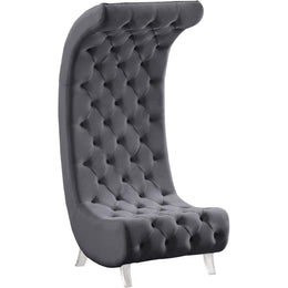 Meridian Crescent Grey Velvet Accent Chair