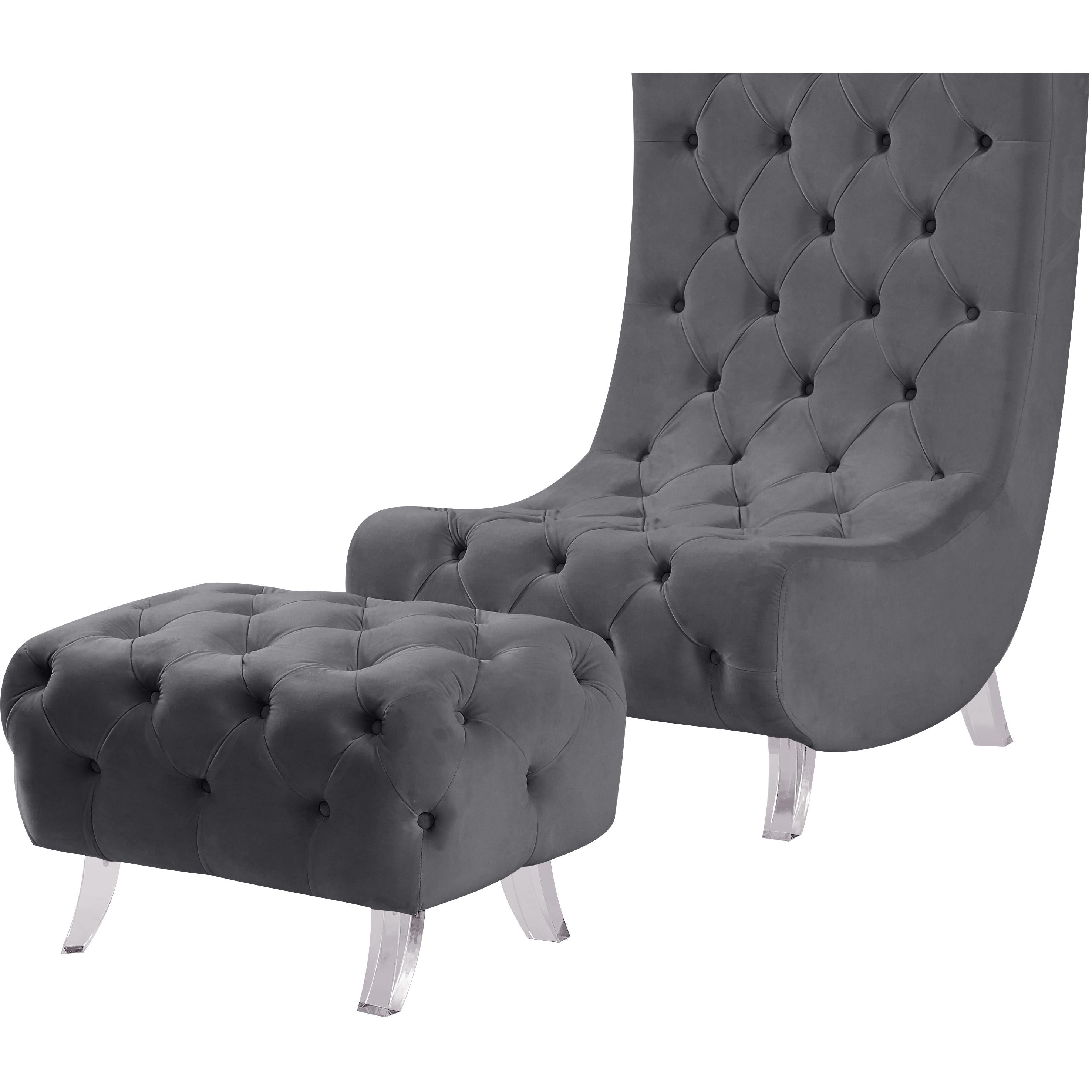 Meridian Crescent Grey Velvet Accent Chair