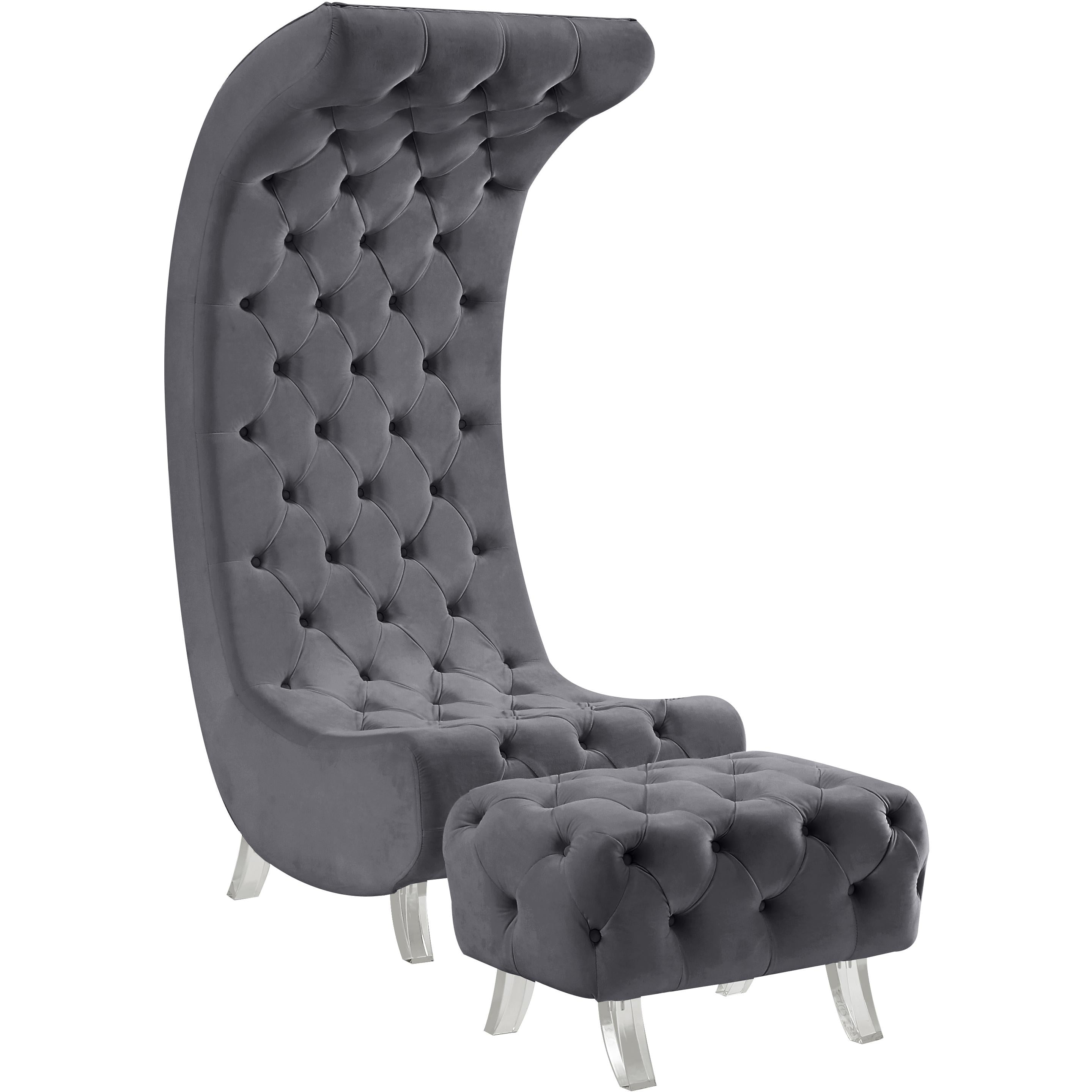 Meridian Crescent Grey Velvet Accent Chair
