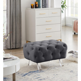 Meridian Crescent Grey Velvet Ottoman