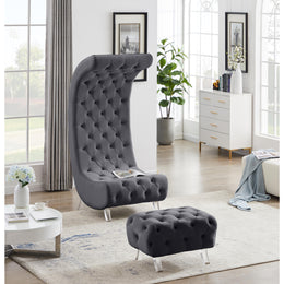 Meridian Crescent Grey Velvet Ottoman