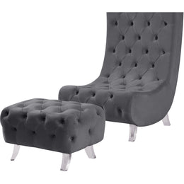 Meridian Crescent Grey Velvet Ottoman