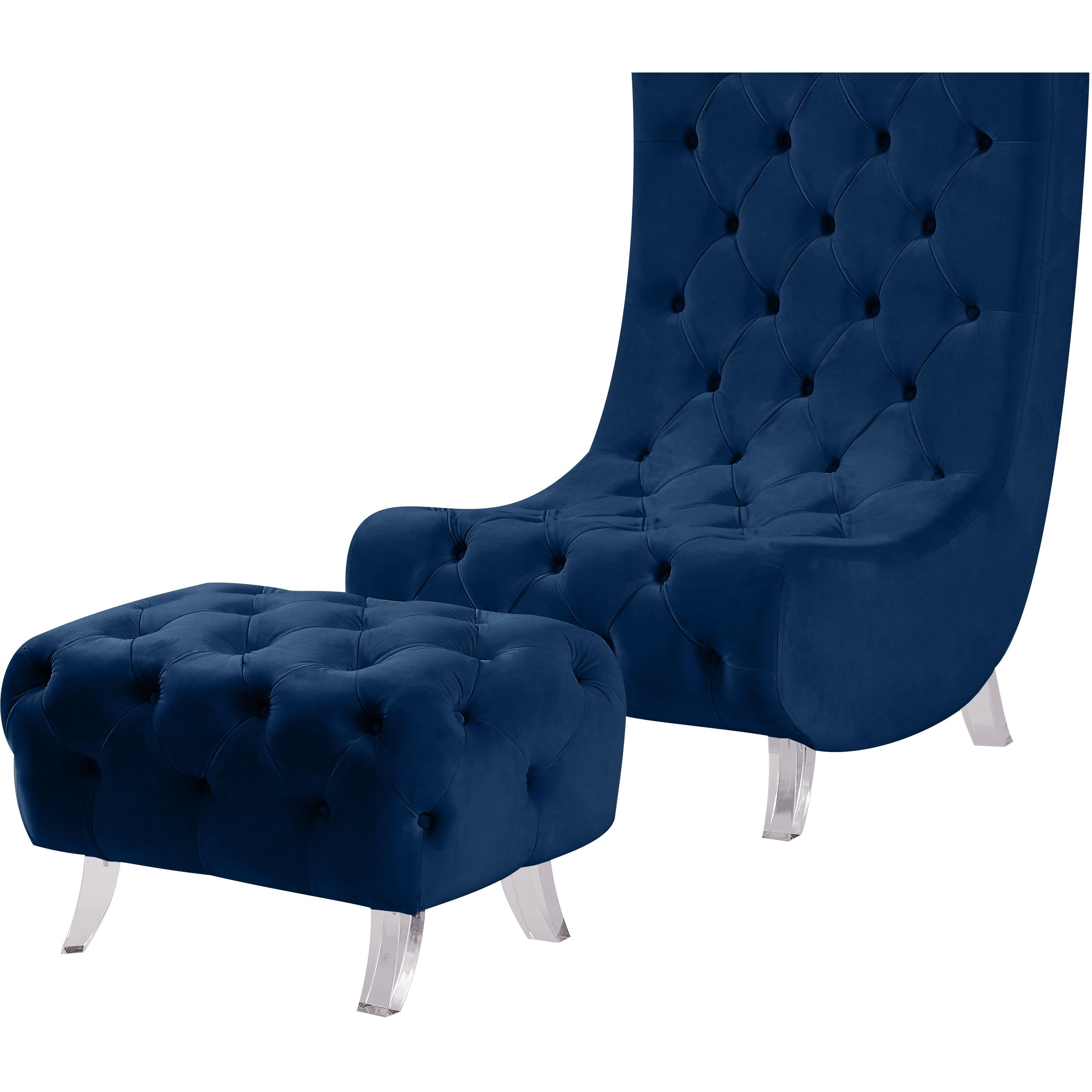 Meridian Crescent Navy Velvet Accent Chair