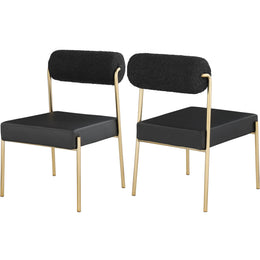 Meridian Carly Black Vegan Leather Seat / Boucle Fabric Back Dining Chair