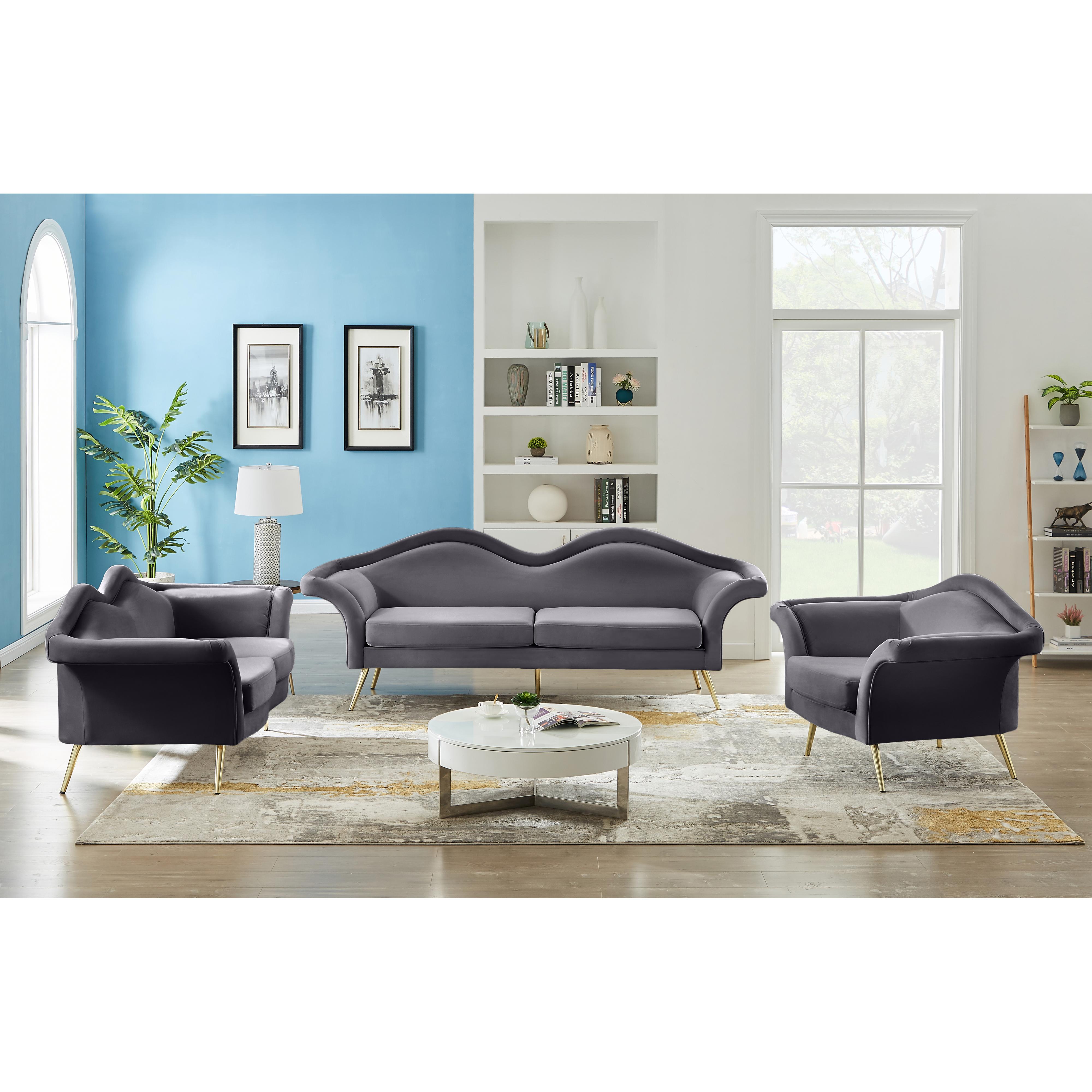 Meridian Lips Grey Velvet Chair