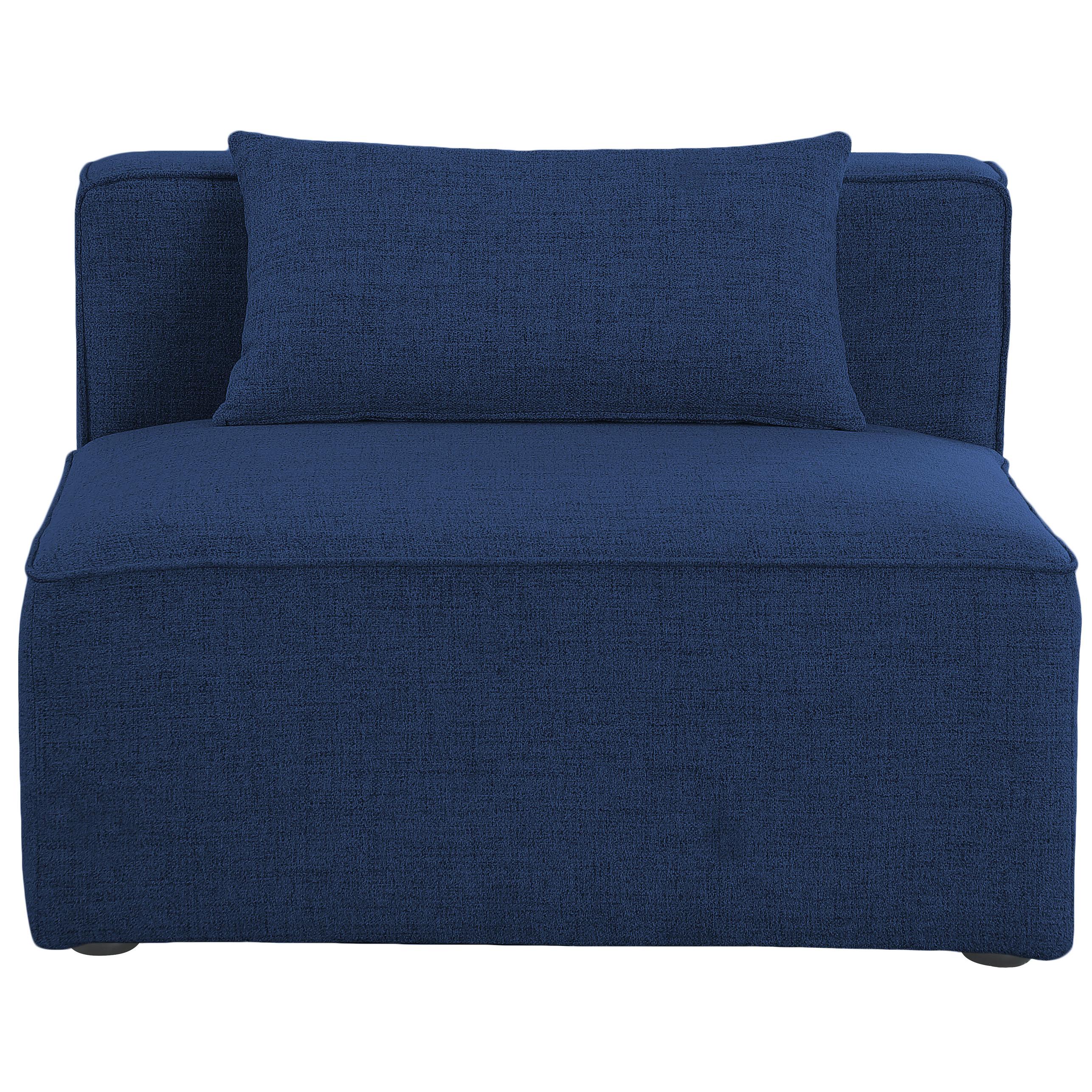 Meridian Cube Navy Durable Linen Textured Armless Chair