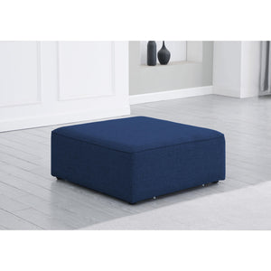 Meridian Cube Navy Durable Linen Textured Ottoman