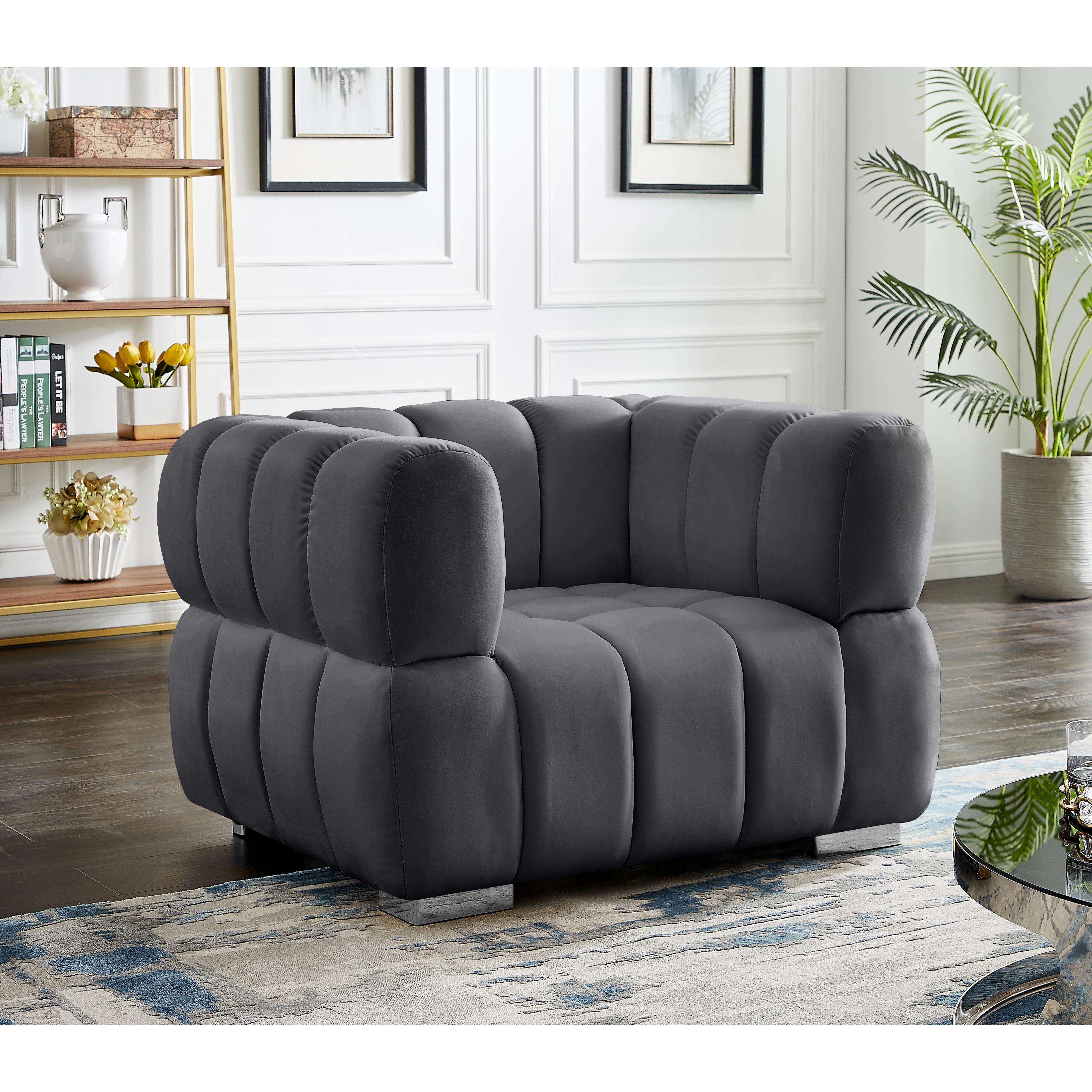 Meridian Gwen Grey Velvet Chair