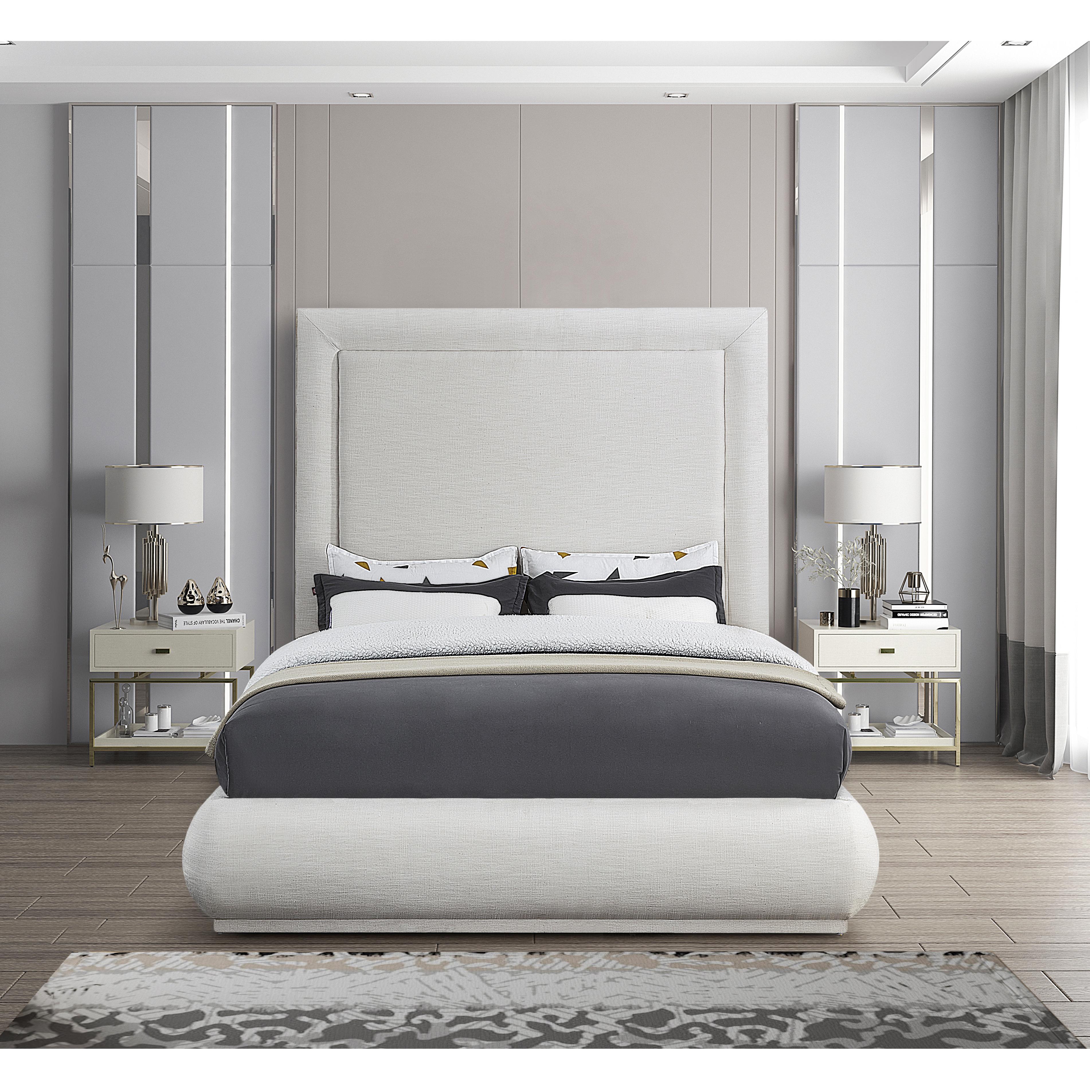 Meridian Brooke Cream Linen Textured Fabric King Bed