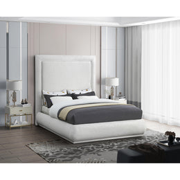 Meridian Brooke Cream Linen Textured Fabric Queen Bed