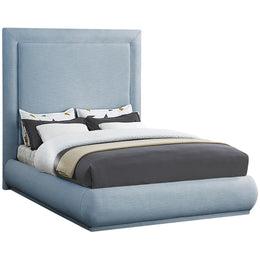 Meridian Brooke Light Blue Linen Textured Fabric King Bed