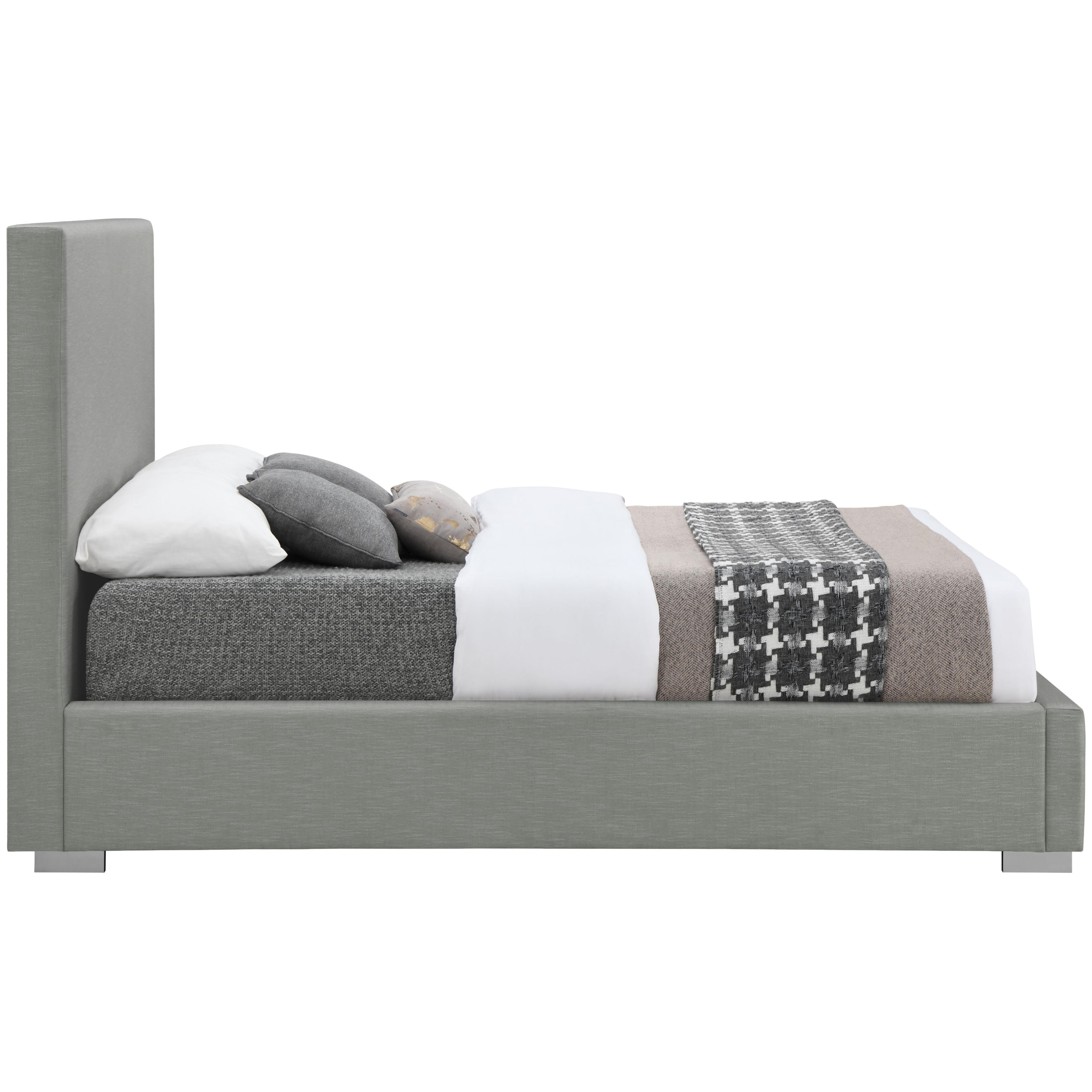Meridian Crosby Grey Linen Textured Fabric King Bed
