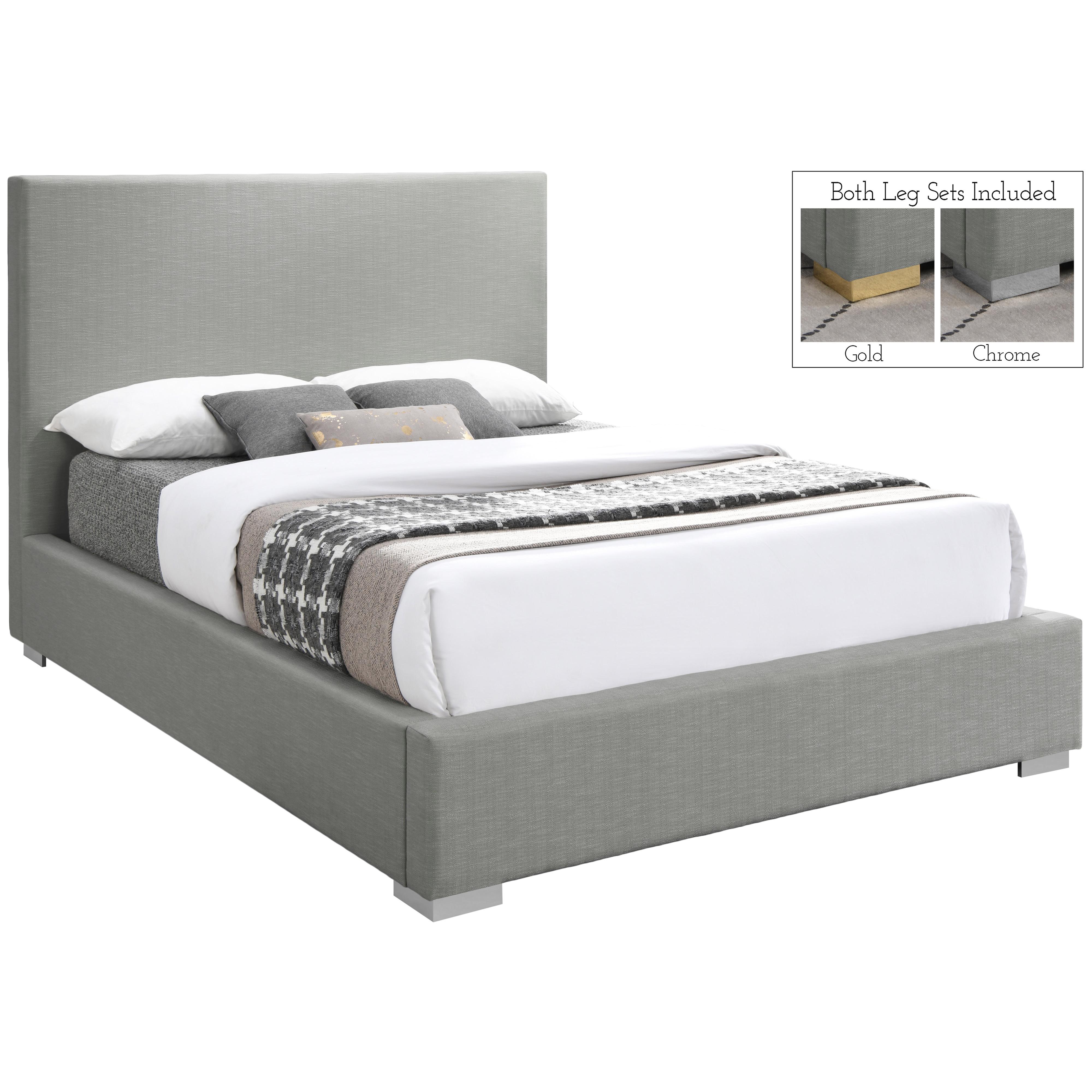 Meridian Crosby Grey Linen Textured Fabric King Bed