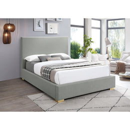 Meridian Crosby Grey Linen Textured Fabric Queen Bed