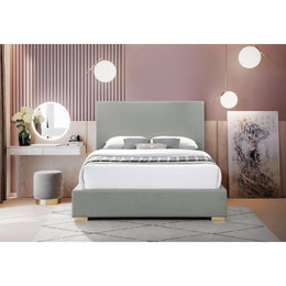 Meridian Crosby Grey Linen Textured Fabric Queen Bed