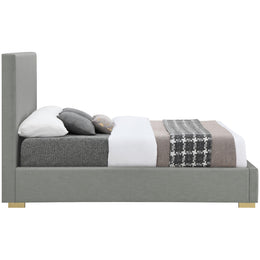 Meridian Crosby Grey Linen Textured Fabric Queen Bed