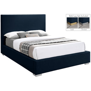 Meridian Crosby Navy Linen Textured Fabric Queen Bed