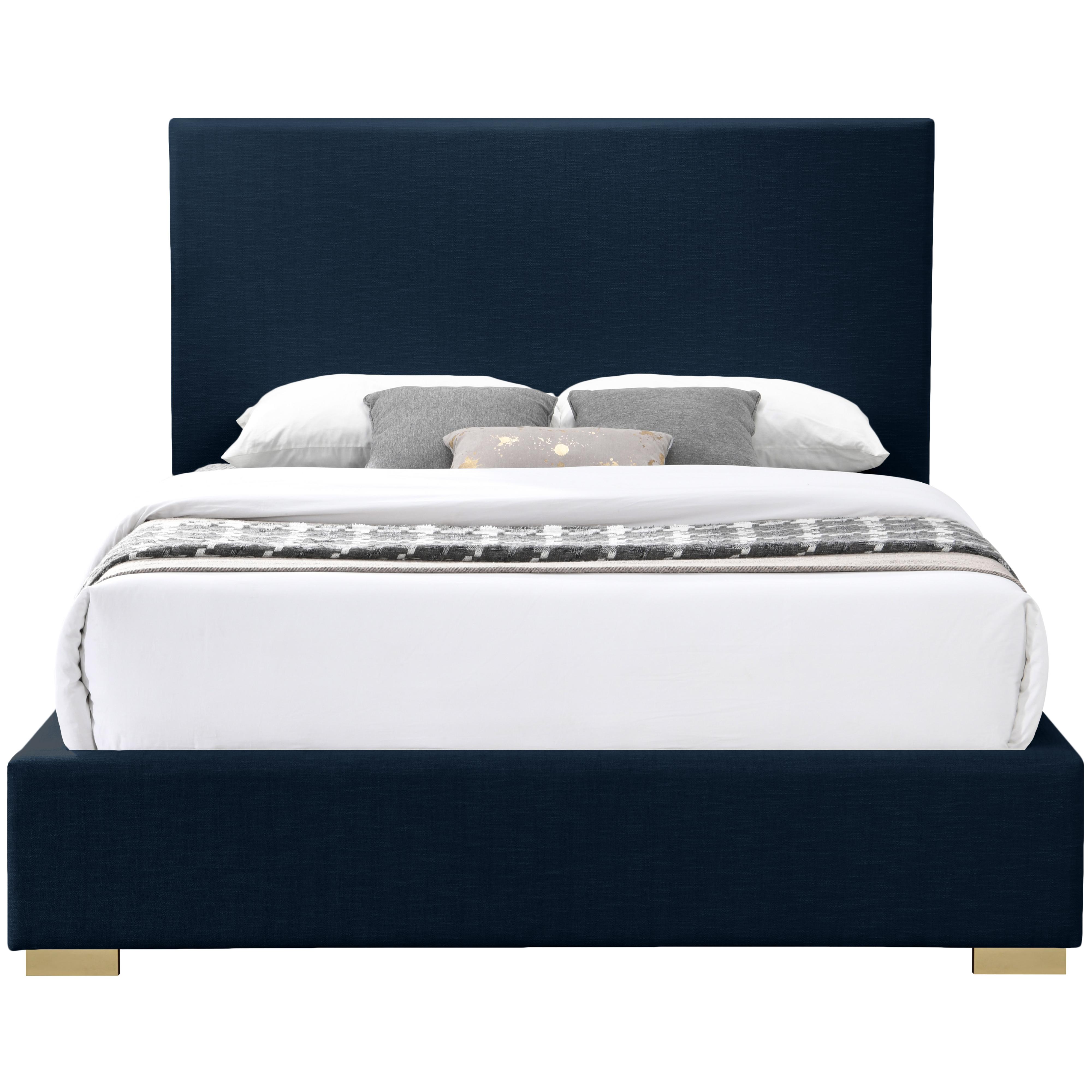 Meridian Crosby Navy Linen Textured Fabric Queen Bed