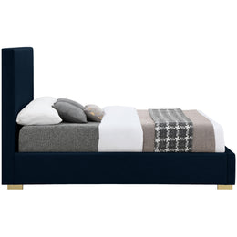 Meridian Crosby Navy Linen Textured Fabric Queen Bed