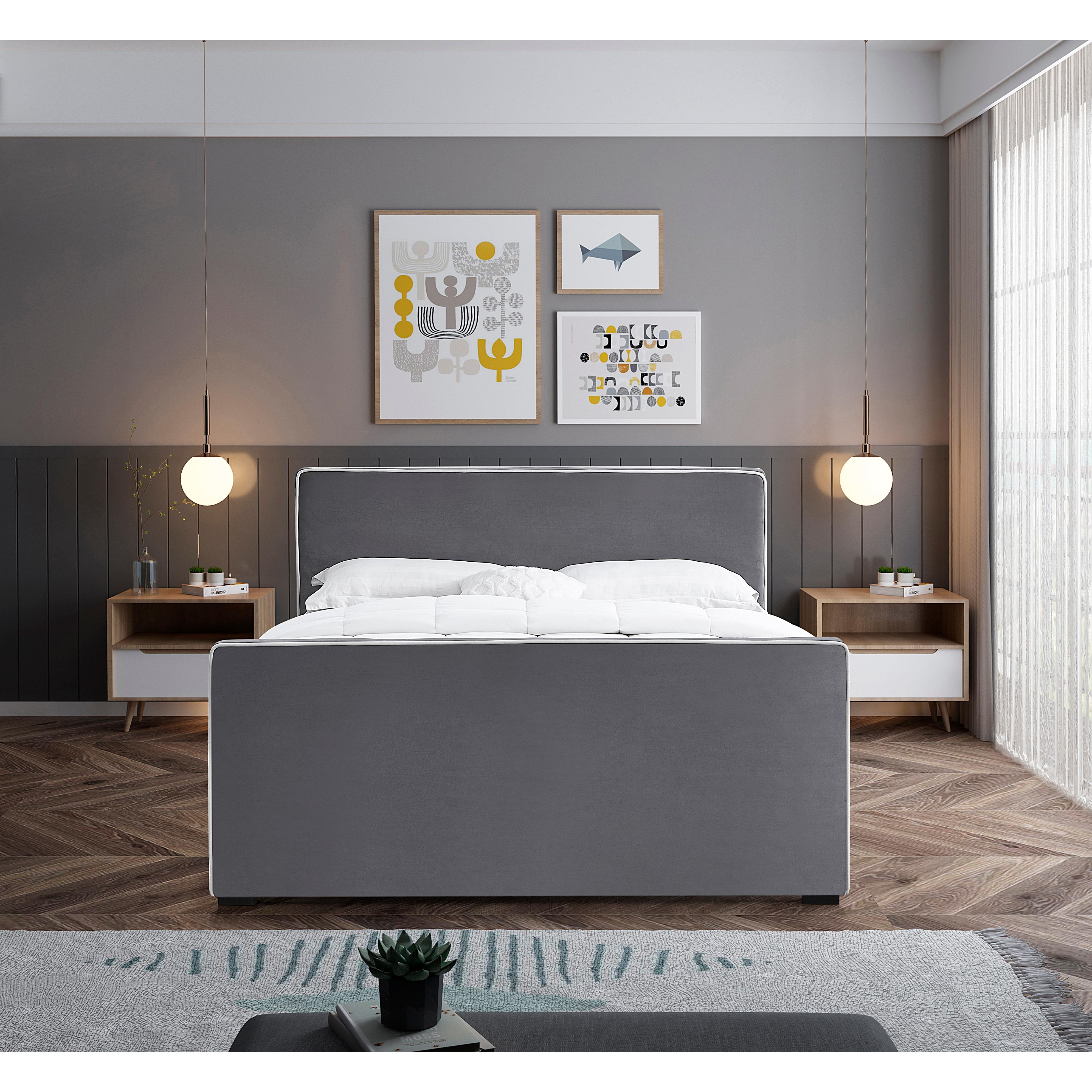 Meridian Dillard Grey Velvet Queen Bed