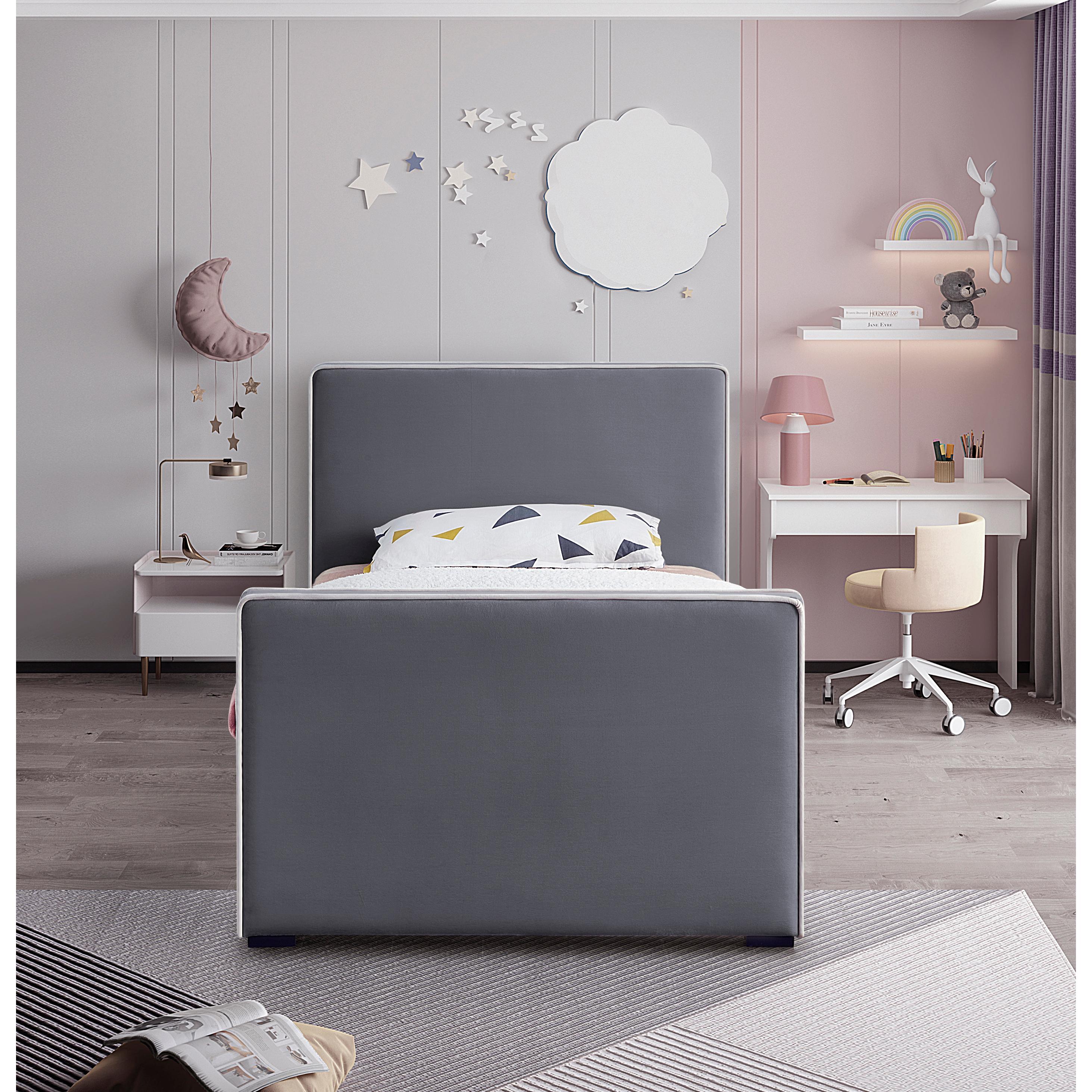 Meridian Dillard Grey Velvet Twin Bed