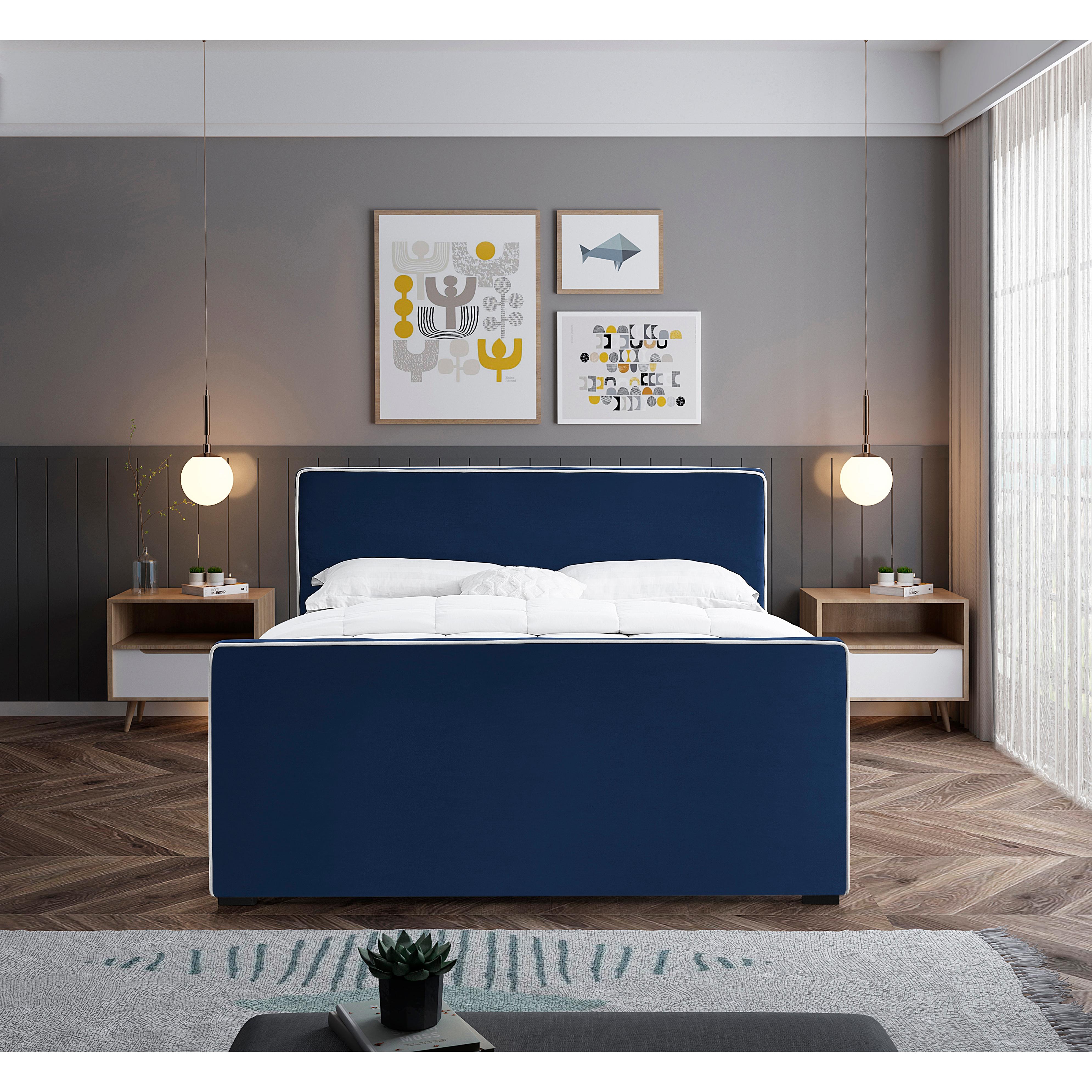 Meridian Dillard Navy Velvet Full Bed