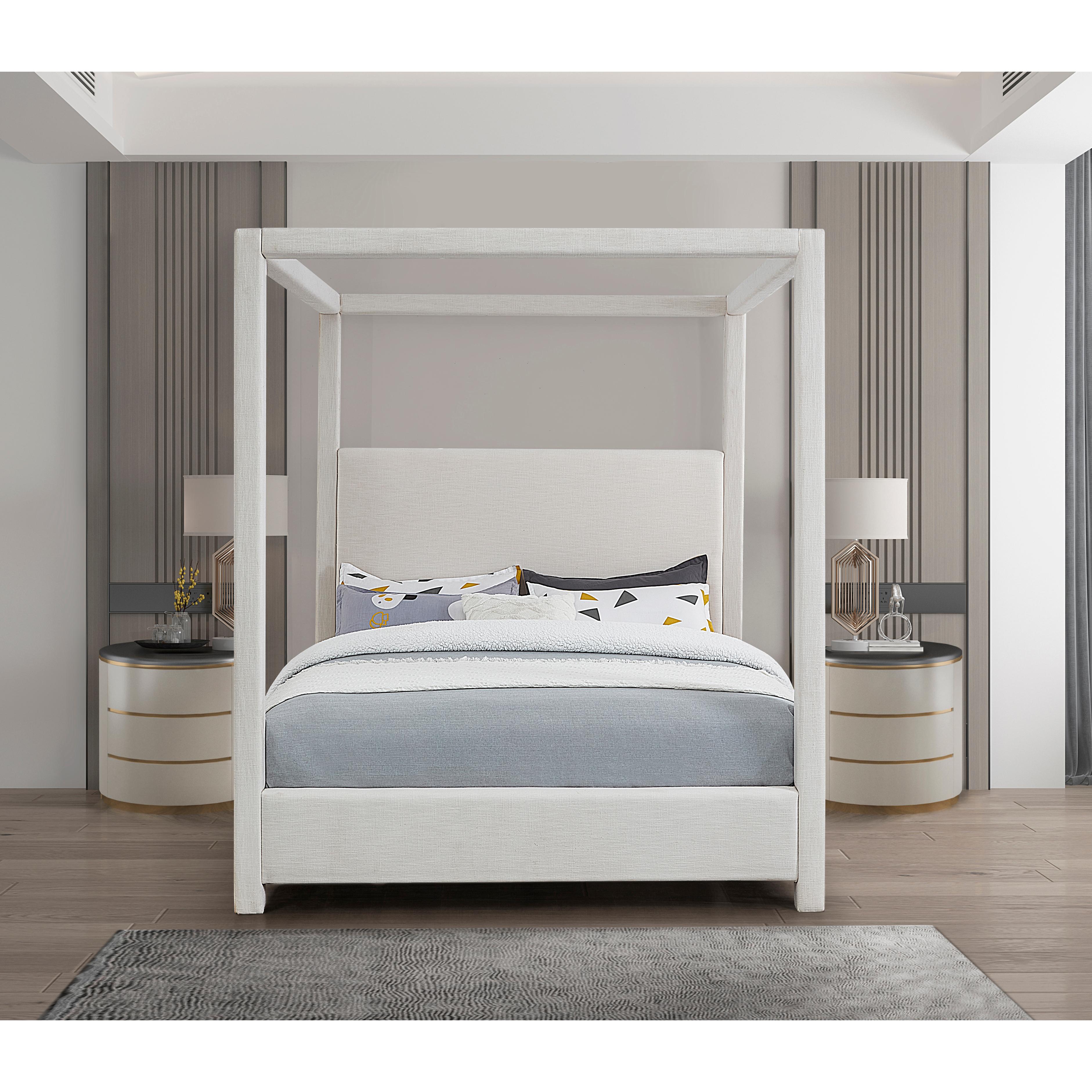 Meridian Emerson Cream Linen Textured Fabric King Bed (3 Boxes)