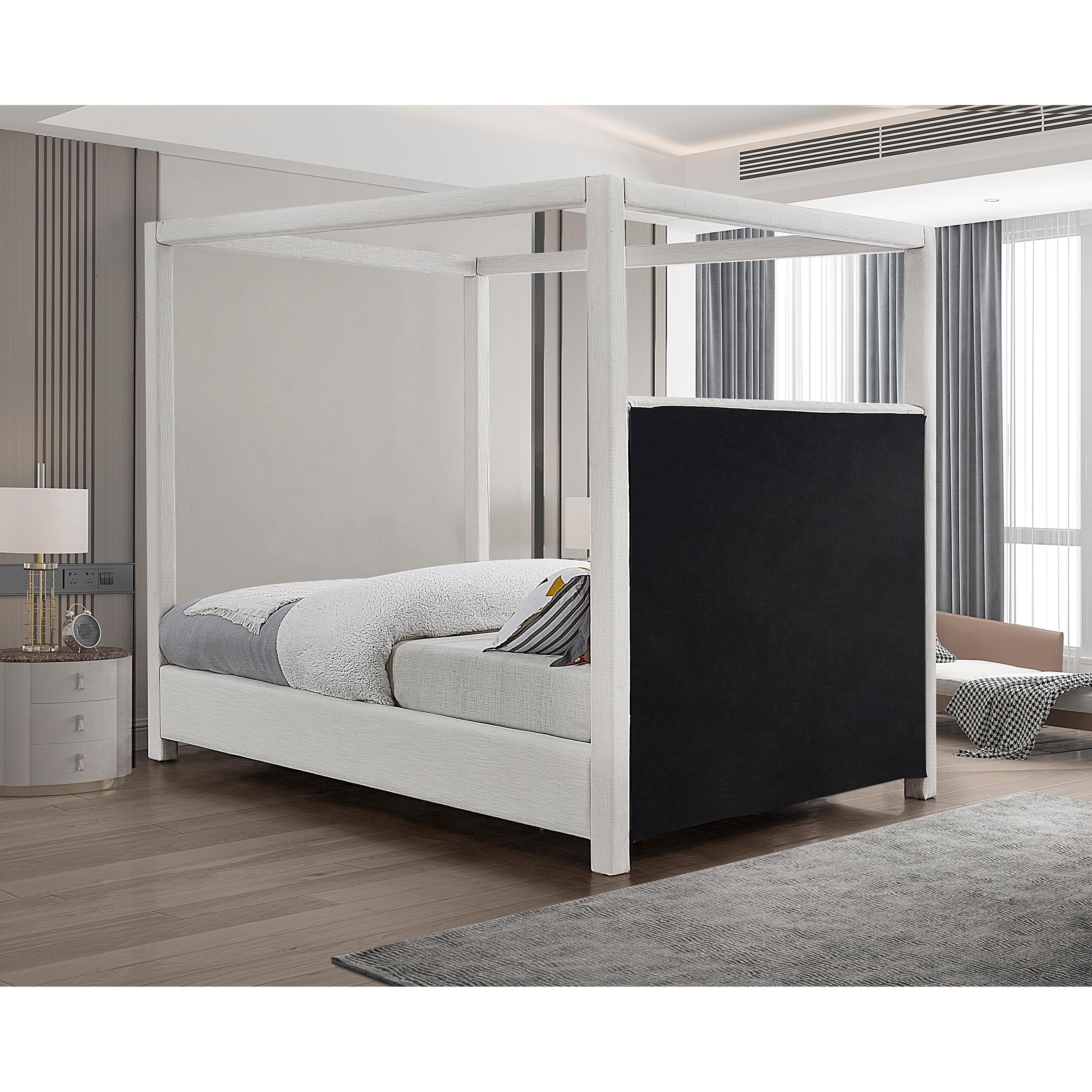 Meridian Emerson Cream Linen Textured Fabric Queen Bed (3 Boxes)