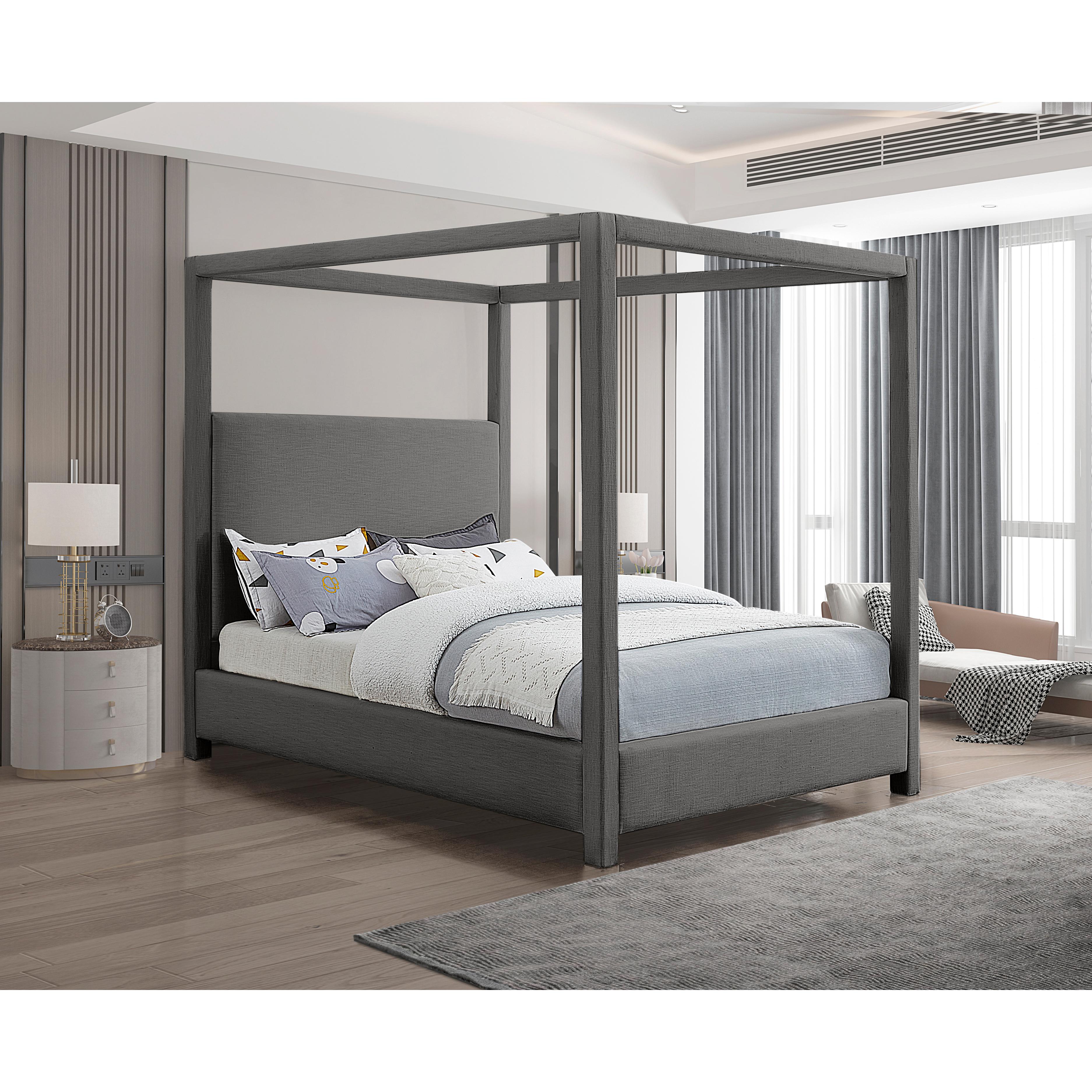 Meridian Emerson Grey Linen Textured Fabric King Bed (3 Boxes)