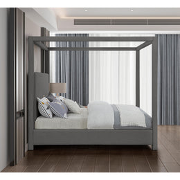 Meridian Emerson Grey Linen Textured Fabric King Bed (3 Boxes)