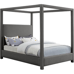 Meridian Emerson Grey Linen Textured Fabric Queen Bed (3 Boxes)