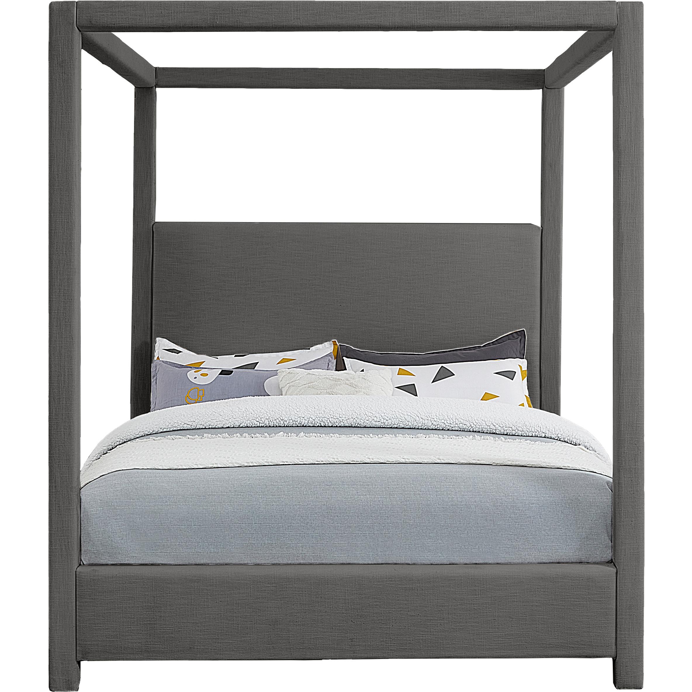 Meridian Emerson Grey Linen Textured Fabric Queen Bed (3 Boxes)