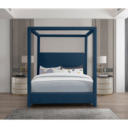 Meridian Emerson Navy Linen Textured Fabric King Bed (3 Boxes)