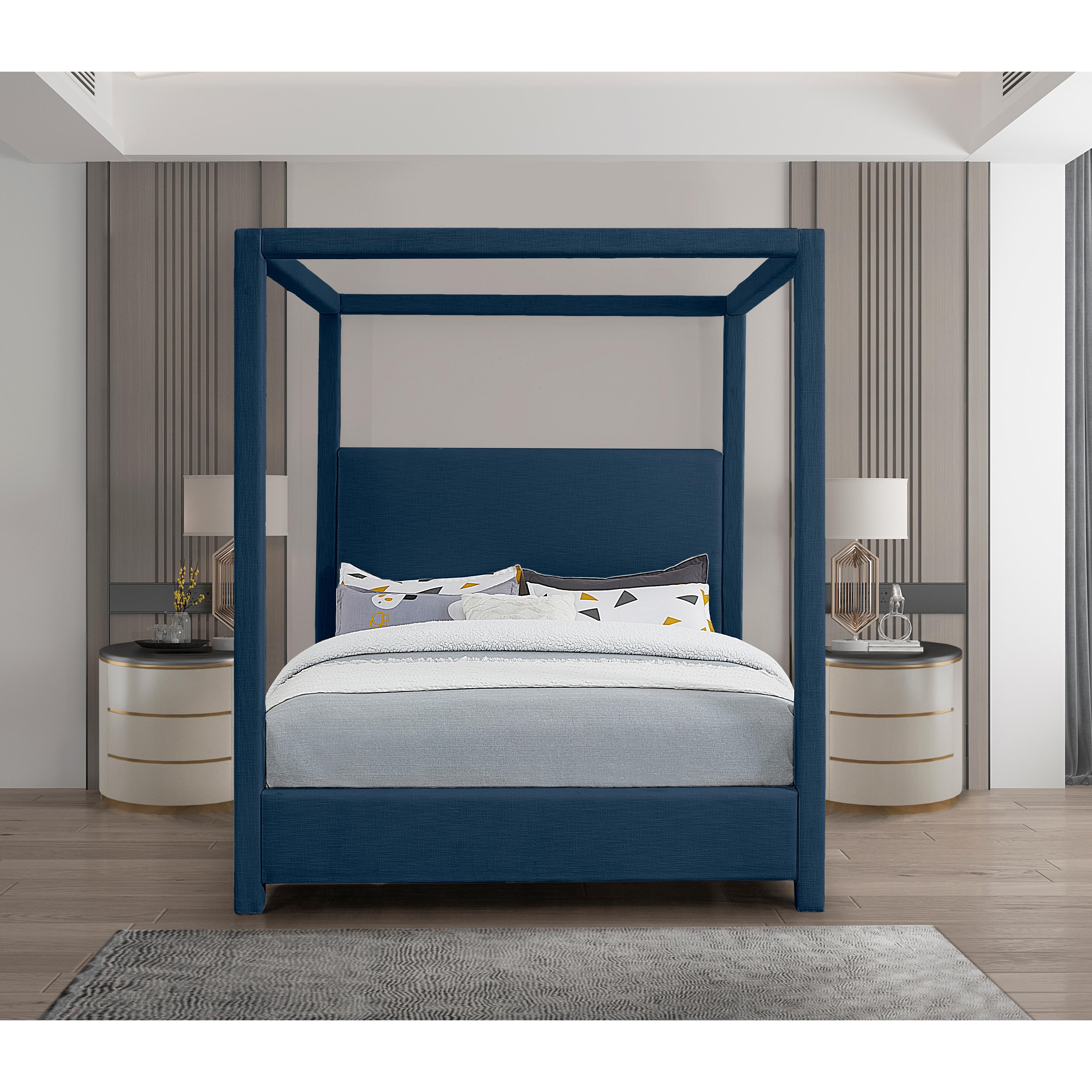 Meridian Emerson Navy Linen Textured Fabric King Bed (3 Boxes)