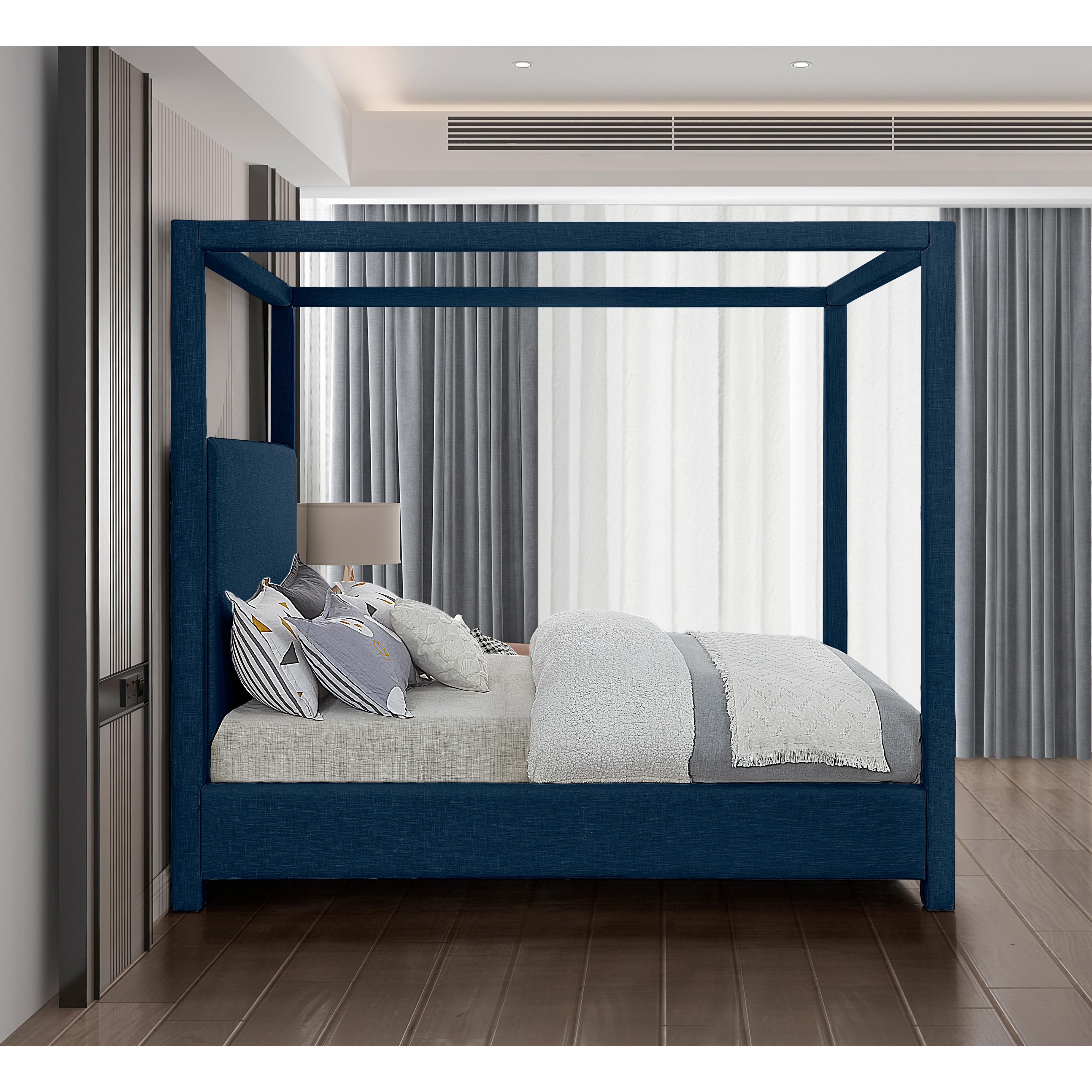 Meridian Emerson Navy Linen Textured Fabric King Bed (3 Boxes)