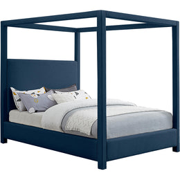 Meridian Emerson Navy Linen Textured Fabric Queen Bed (3 Boxes)