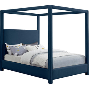 Meridian Emerson Navy Linen Textured Fabric Queen Bed (3 Boxes)