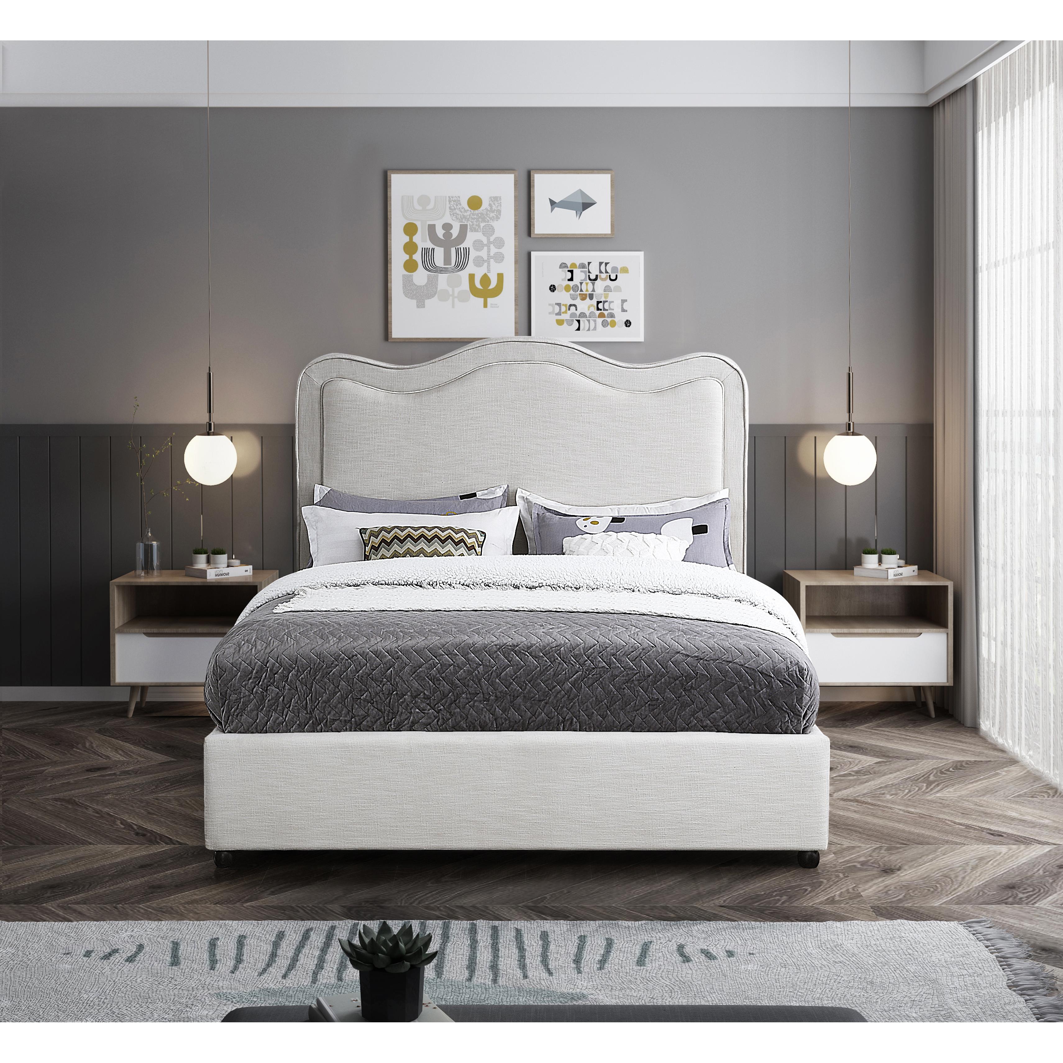 Meridian Felix Cream Linen Textured Fabric King Bed