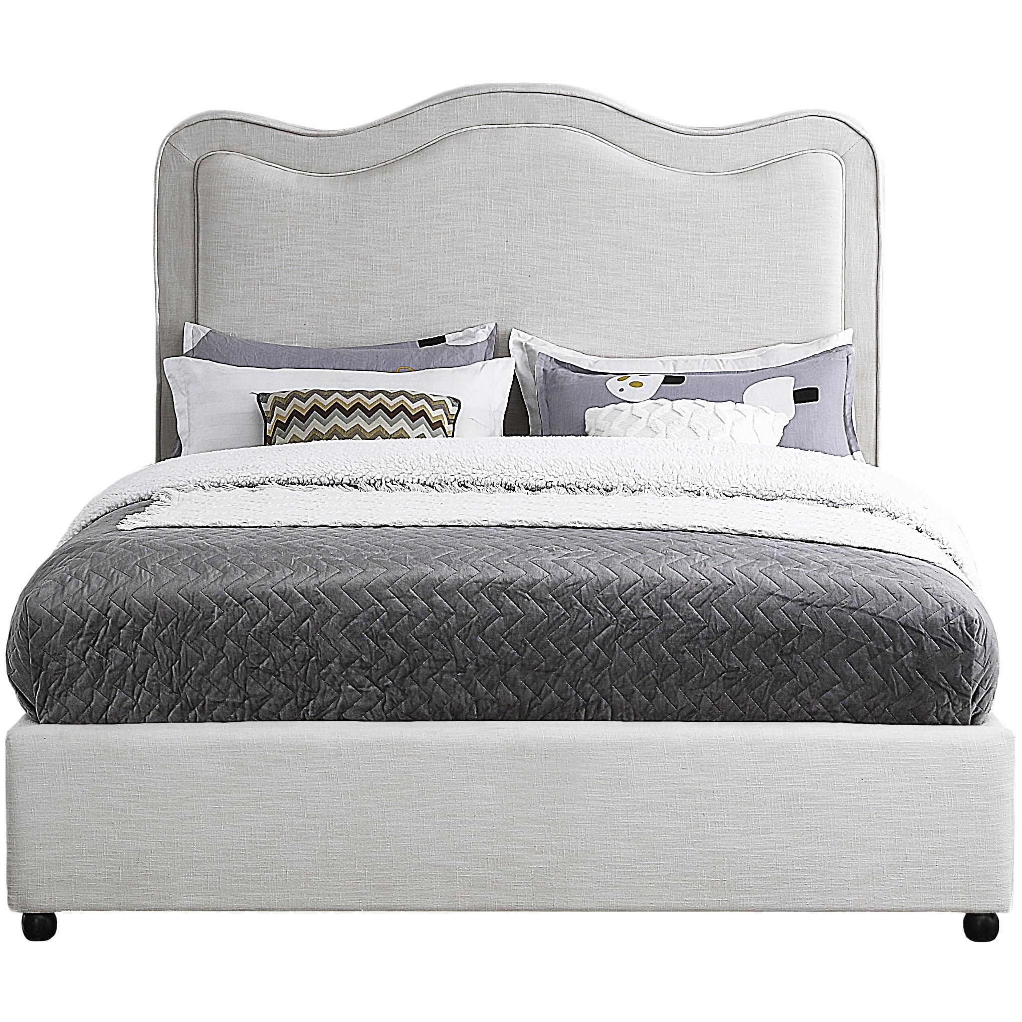 Meridian Felix Cream Linen Textured Fabric Queen Bed