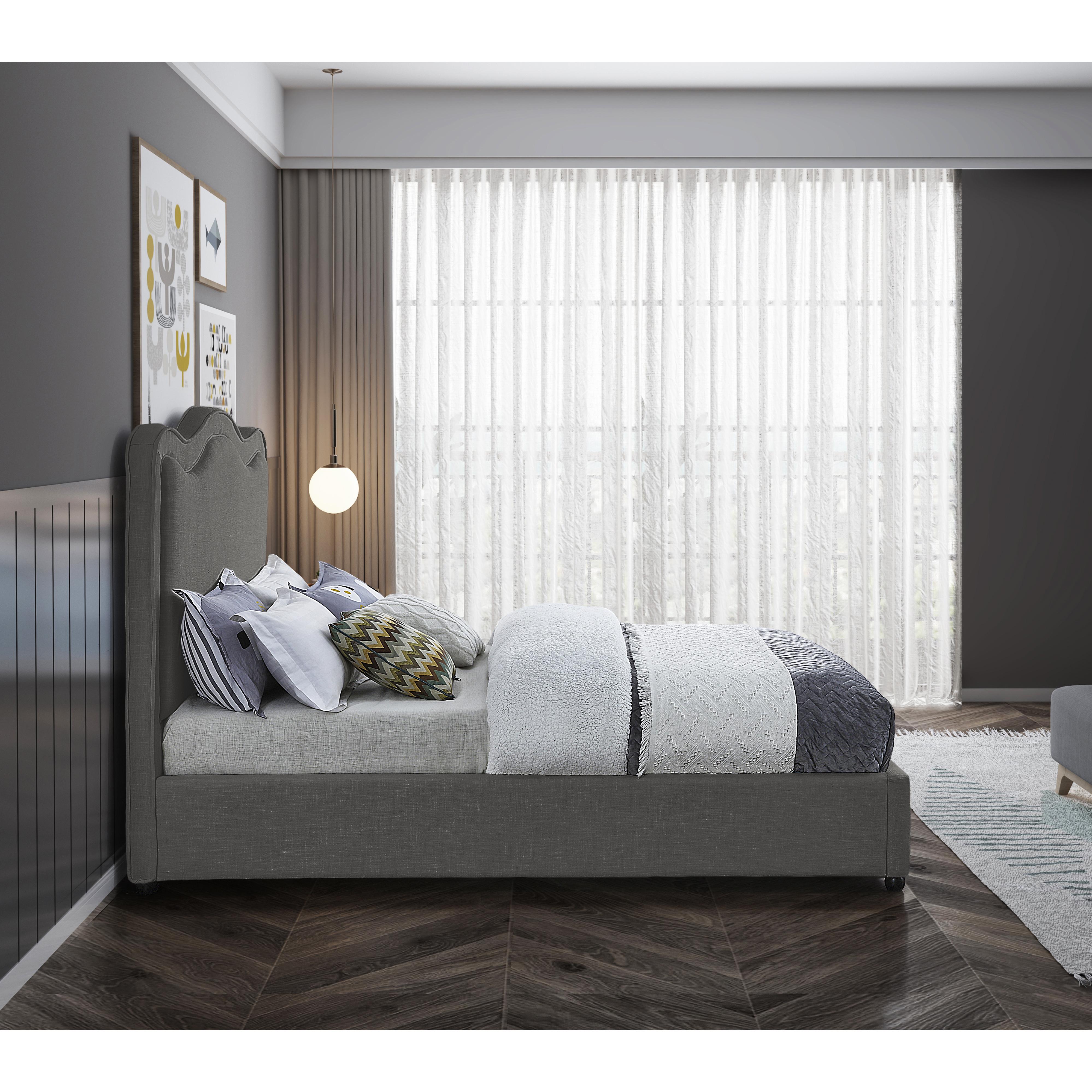 Meridian Felix Grey Linen Textured Fabric Full Bed