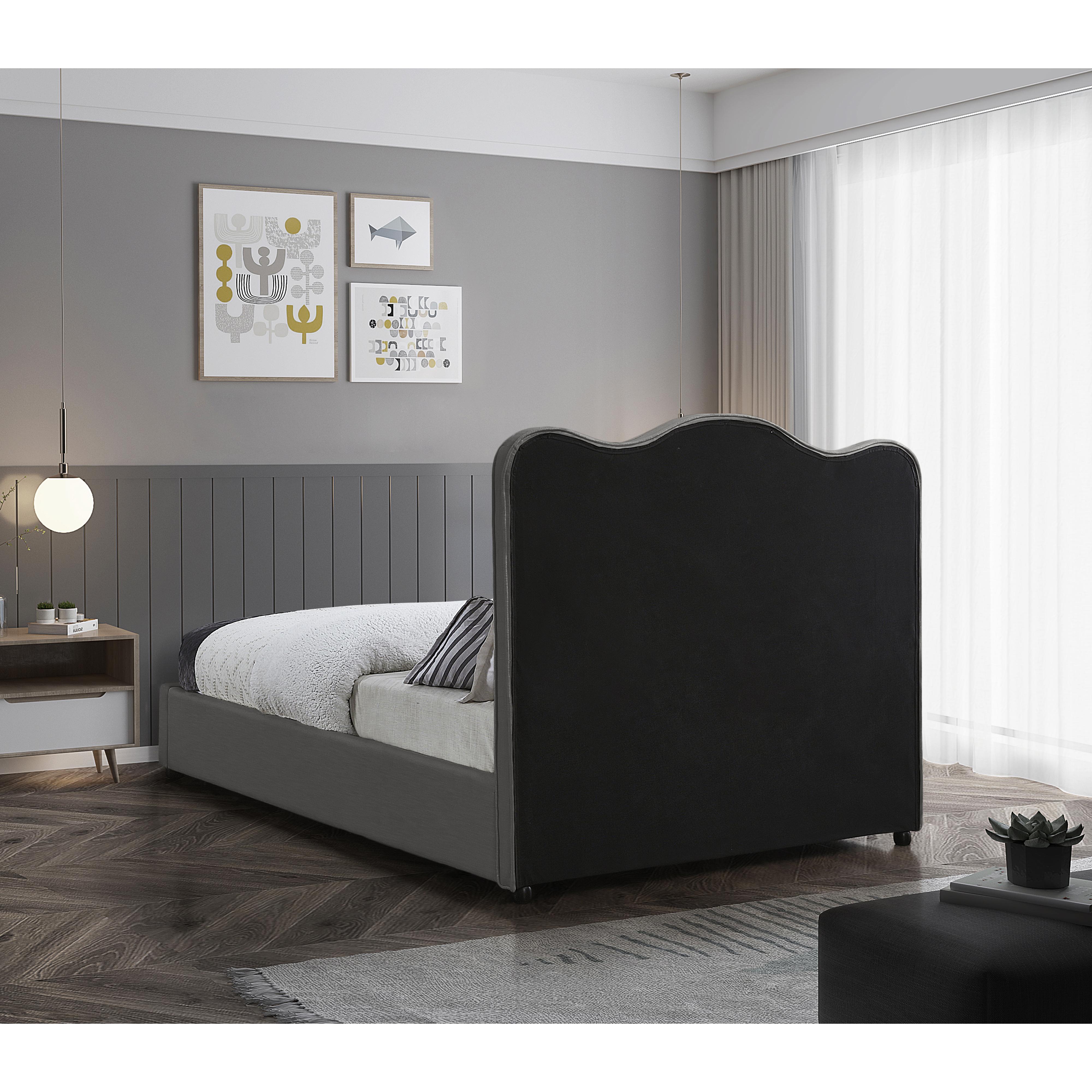 Meridian Felix Grey Linen Textured Fabric Full Bed