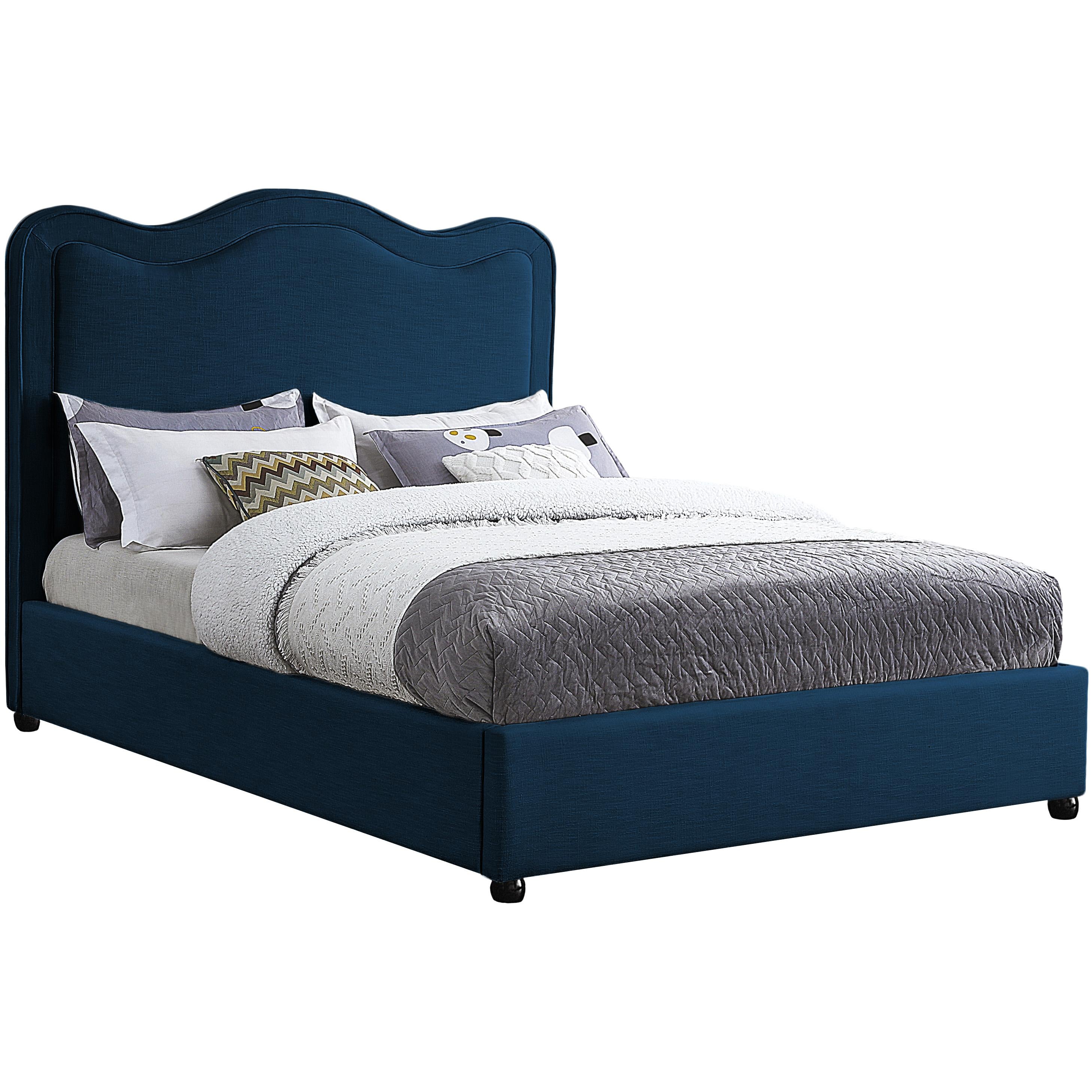 Meridian Felix Navy Linen Textured Fabric Full Bed