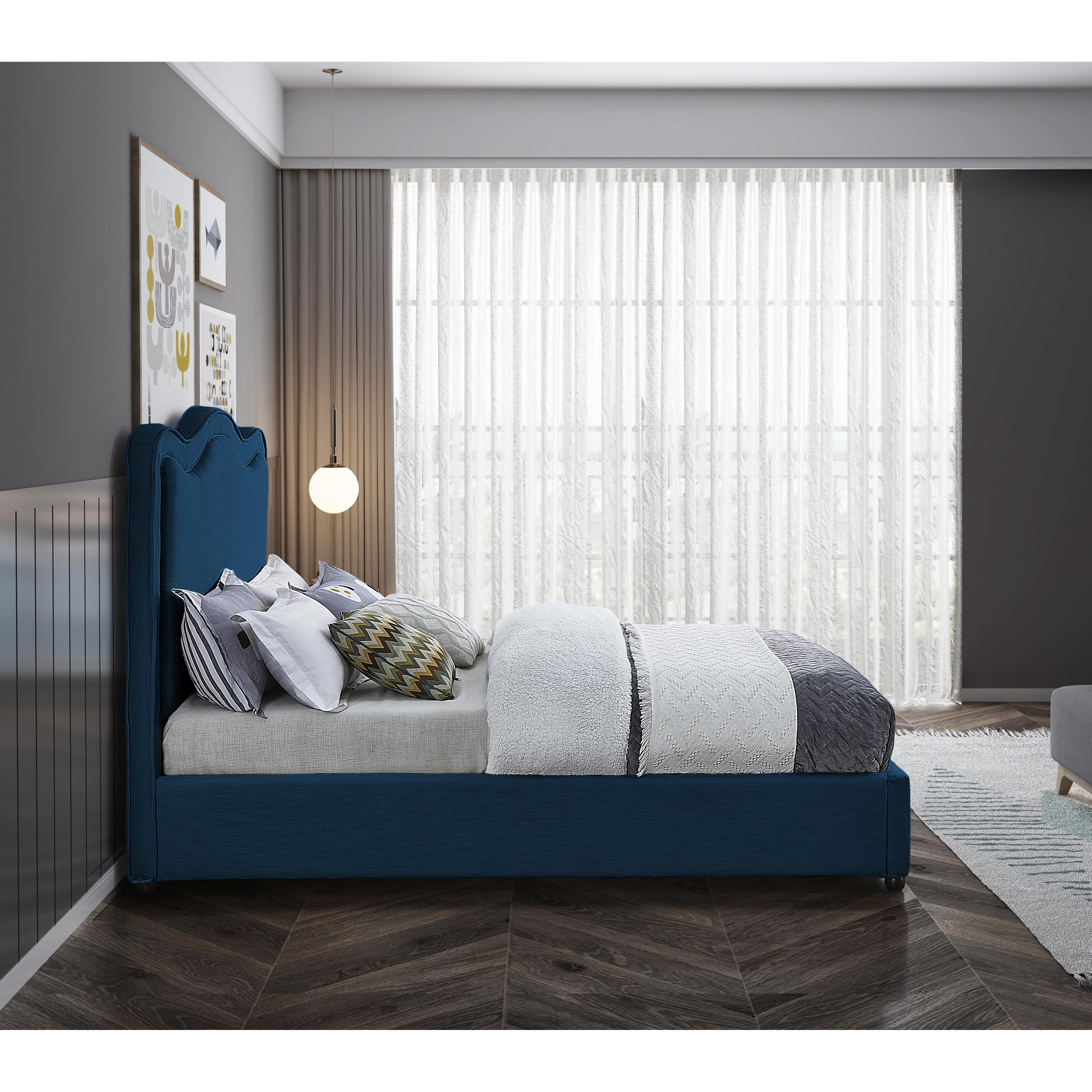 Meridian Felix Navy Linen Textured Fabric Full Bed
