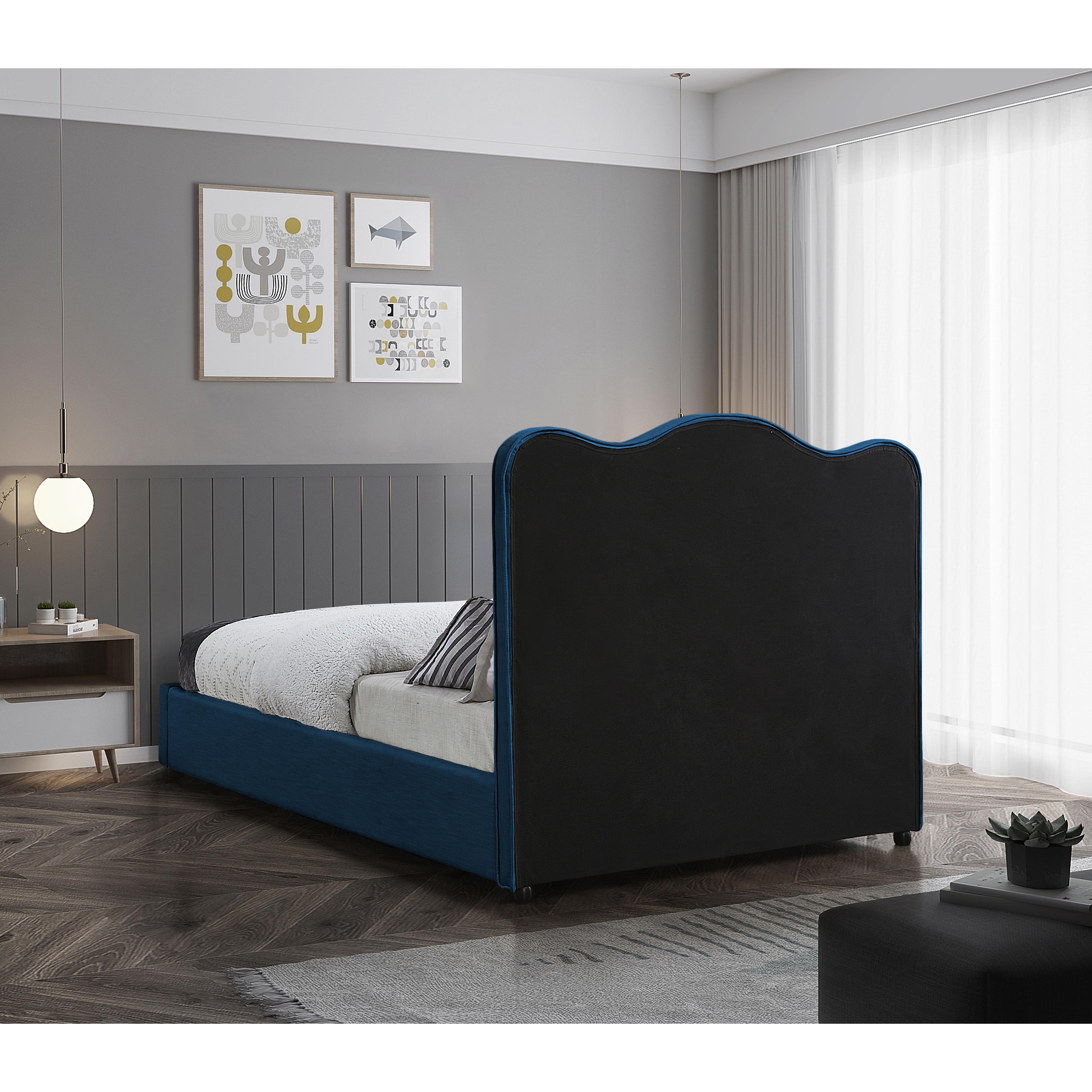 Meridian Felix Navy Linen Textured Fabric Full Bed