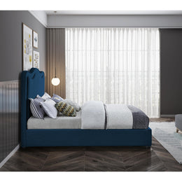 Meridian Felix Navy Linen Textured Fabric King Bed