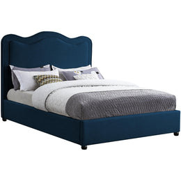 Meridian Felix Navy Linen Textured Fabric Queen Bed