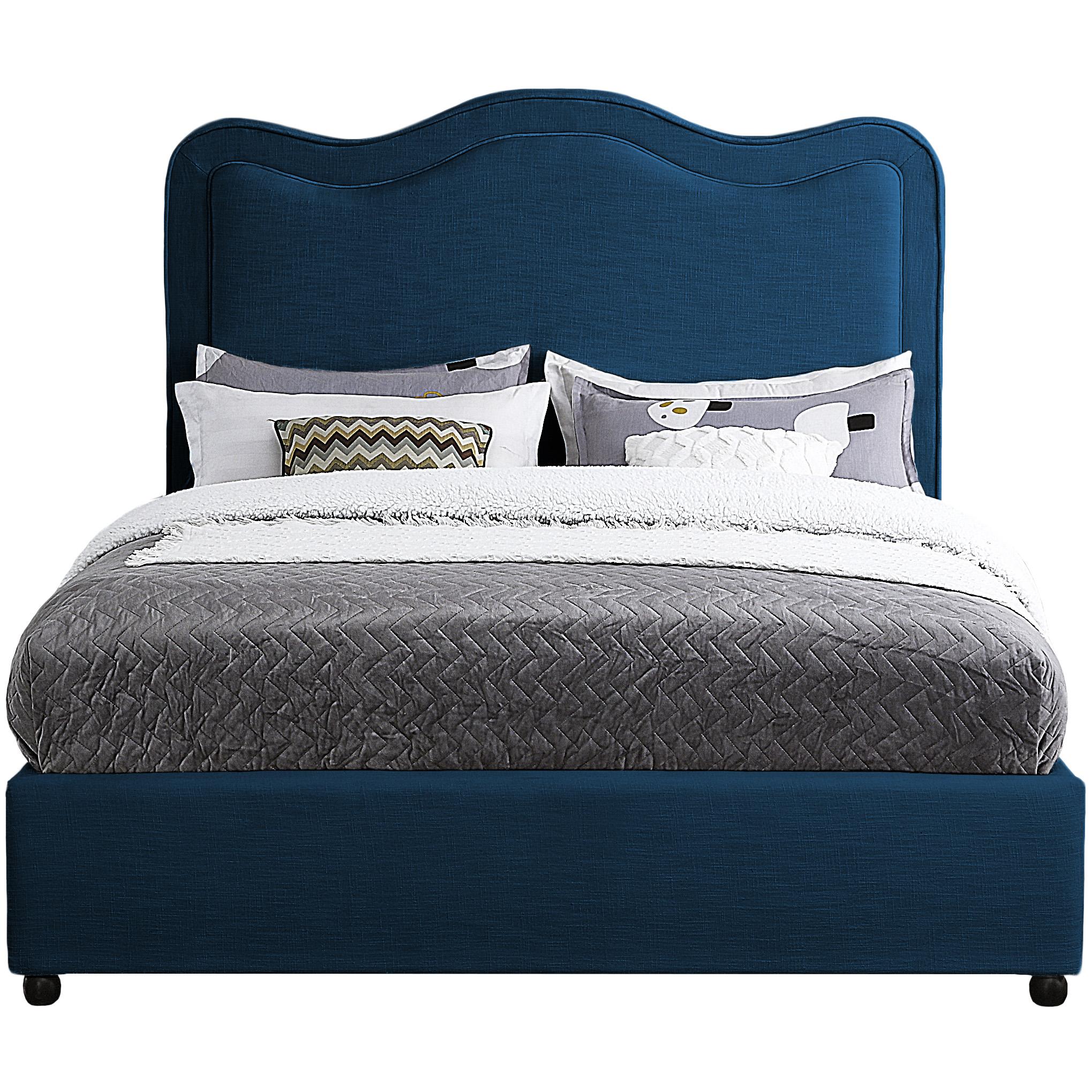 Meridian Felix Navy Linen Textured Fabric Queen Bed