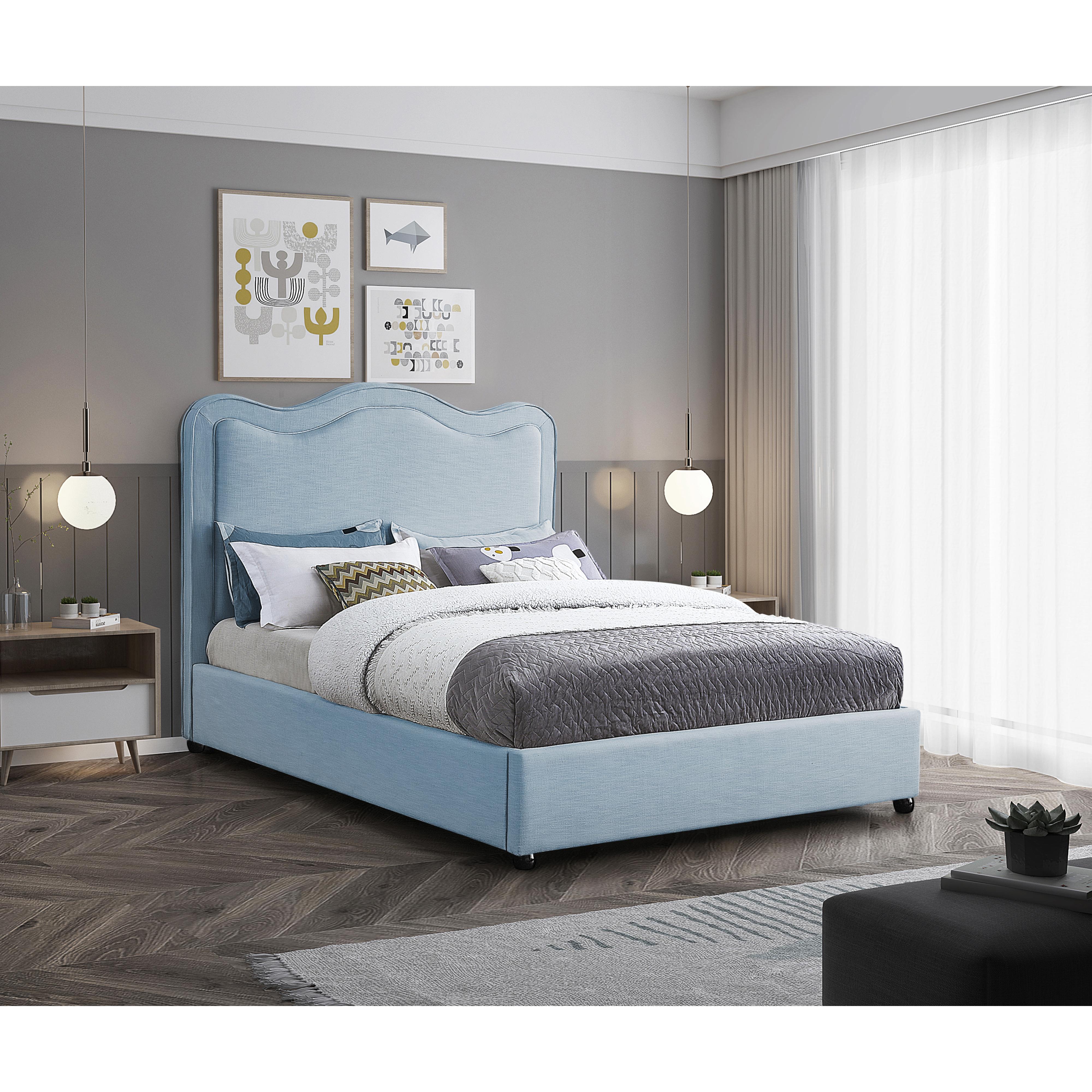 Meridian Felix Light Blue Linen Textured Fabric Full Bed